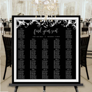 Fancy Swirl Schwarze Damast-Empfangs-Sitzordnung Poster