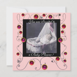 FANCY SWIRLS BABY SHOWER MONOGRAMM, Fotovorlage Einladung