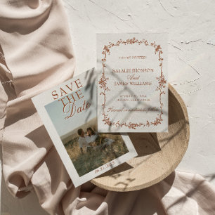 Fancy Terrakotta-Brennorange-Blumen-Foto-Hochzeit Save The Date