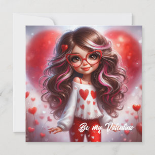Fancy Valentinstag freche Mädchen mit rotem Herz L Feiertagskarte