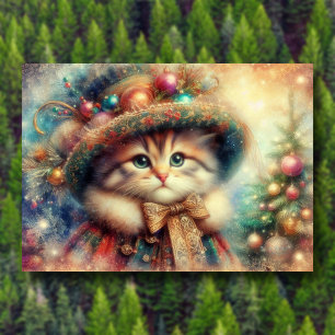 Fancy Victorian Cat Weihnachtsbaum Bibelvers Feiertagskarte