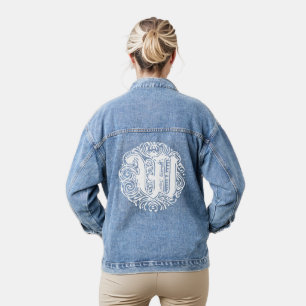Fancy viktorianische Kalligrafie-Monogramm W Damen Jeansjacke