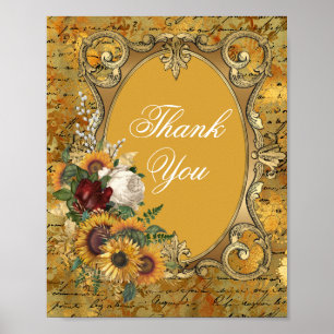 Fancy Vintage Sonnenblumenrahmen Danke Poster