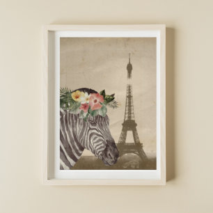 Fancy Zebra & Eiffel Tower Poster