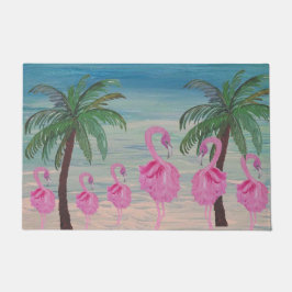 Fancyf flamingos and palm tres tropical fußmatte