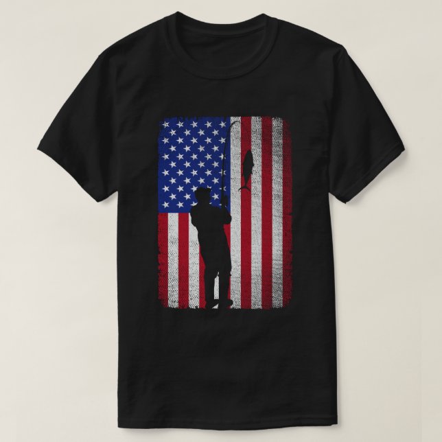 Fang 4. Juli US-amerikanische Flagge Fischer T-Shirt (Design vorne)