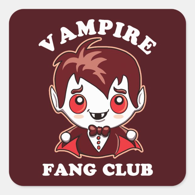 Fang Club | Funny Puff und Niedlich Vampire Quadratischer Aufkleber (Vorderseite)