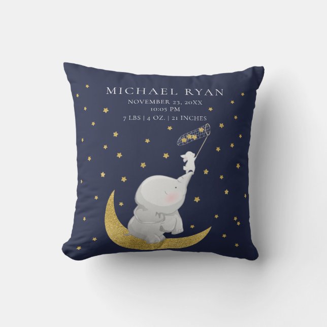 Fang ein Star Elephant Baby Birth Stats Pillow Kissen (Vorderseite)