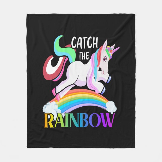 Fange das Regenbogen-Einhorn-Design Fleecedecke (Vorderseite)