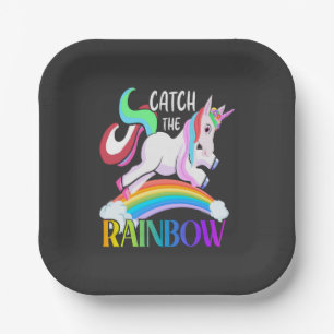 Fange das Regenbogen-Einhorn-Design Pappteller