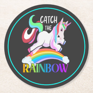 Fange das Regenbogen-Einhorn-Design Runder Pappuntersetzer