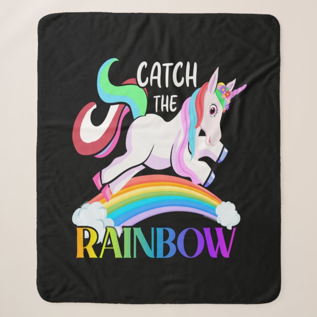 Fange das Regenbogen-Einhorn-Design Sherpadecke (Vorderseite)