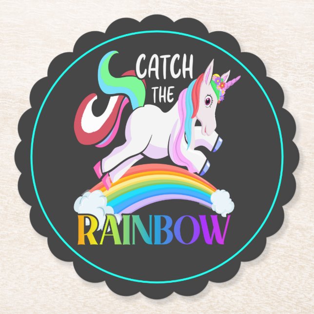 Fange das Regenbogen-Einhorn-Design Untersetzer (Vorderseite)