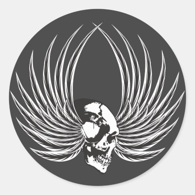 Fanged Skull mit Flügeln Runder Aufkleber (Vorderseite)
