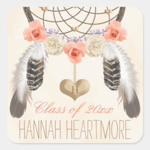 FÄNGER-ABSCHLUSS-KLASSE DES MONOGRAMM-BOHO QUADRATISCHER AUFKLEBER