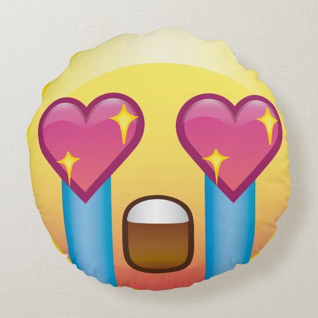 Fangirl verrücktes Herz-Augen-Schein Emoji Porto Rundes Kissen (Rückseite)