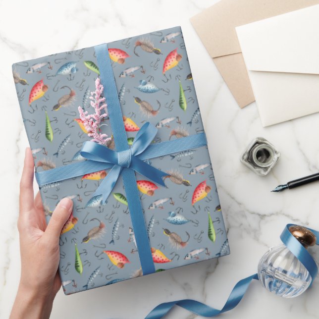 Fanglüren auf graublau geschenkpapier (Schenken)