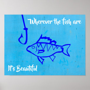 Fangquote mit Fischhaken Poster