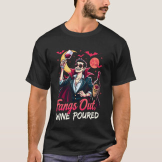 Fangs Out Wine Poured Funny Halloween Wine T-Shirt