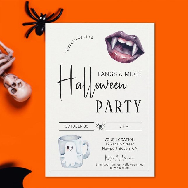 Fangs und Tasse Halloween-Party Vampires Spider Fu Einladung (vampire halloween party invitation fangs and mugs costume prize funny cute home ghost spider)