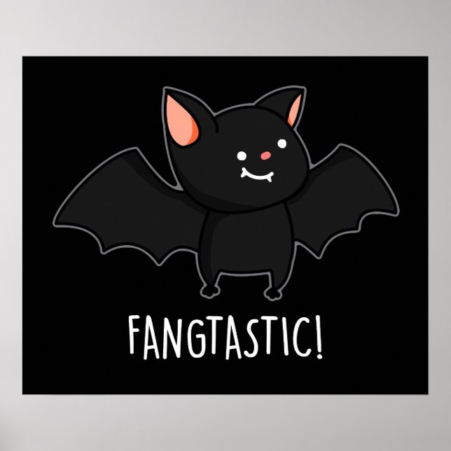 Fangtastic Funny Halloween Black Bat Puff Dark BG Poster (Vorne)