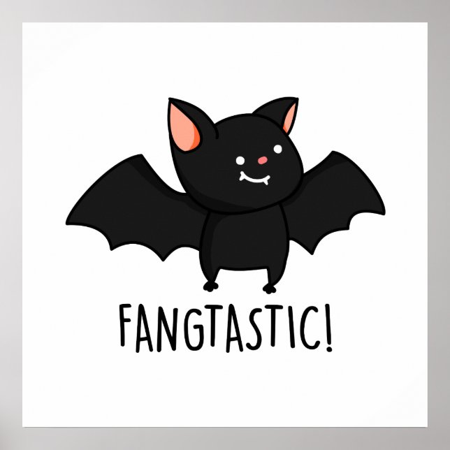 Fangtastic Funny Halloween Black Bat Puff Poster (Vorne)
