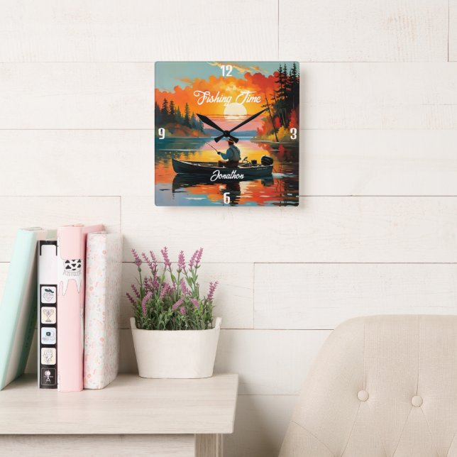 "Fangzeit" Entspannende Fangszene Quadratische Wanduhr (Lesesaal)