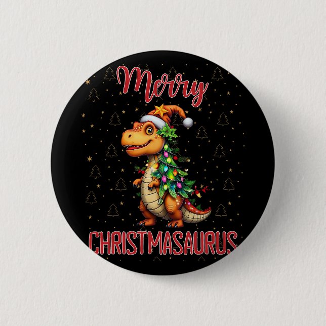 Fanny Frohe Weihnachten Christmasaurus Dinosaur We Button (Vorderseite)
