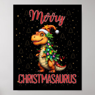 Fanny Frohe Weihnachten Christmasaurus Dinosaur We Poster