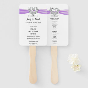 Fans des lila Ribbon Silver Swan Wedding Program Fächer