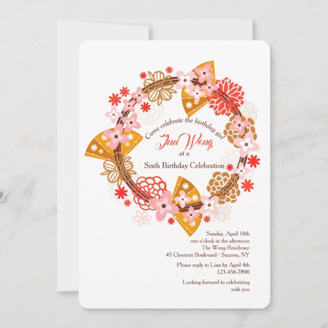 Fans und Blumen-Einladung Einladung (Vorderseite)