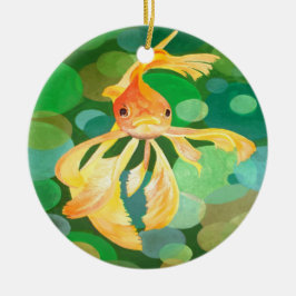 Fantail Goldfish mit grünem Blasen-Vector Keramik Ornament