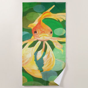Fantail Goldfish mit grünem Blasen-Vector Strandtuch