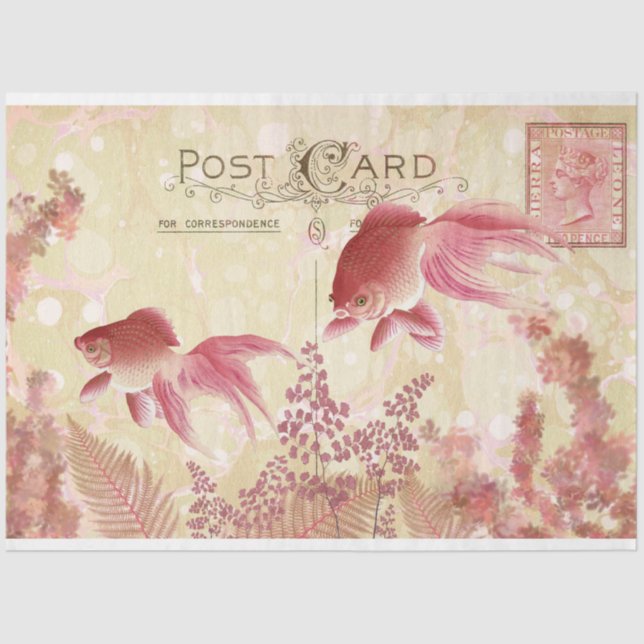 Fantail Goldfish Postcard Ephemera Decoupage Tissu Seidenpapier (Vorderseite)