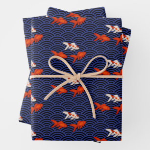 Fantail Goldfish über Segaiha Wave Pattern Geschenkpapier Set
