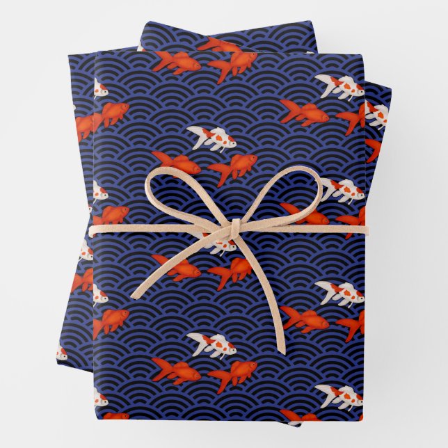 Fantail Goldfish über Segaiha Wave Pattern Geschenkpapier Set (Beispiel)