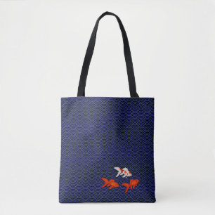 Fantail Goldfish über Seigaiha Wave Pattern Japan