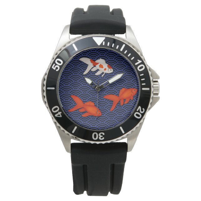 Fantail Goldfish über Seigaiha Wave Pattern Japani Armbanduhr (Vorderseite)