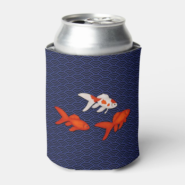 Fantail Goldfish über Seigaiha Wave Pattern Japani Dosenkühler (Kanne Vorderseite)
