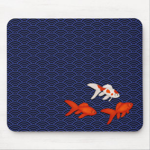 Fantail Goldfish über Seigaiha Wave Pattern Japani Mousepad
