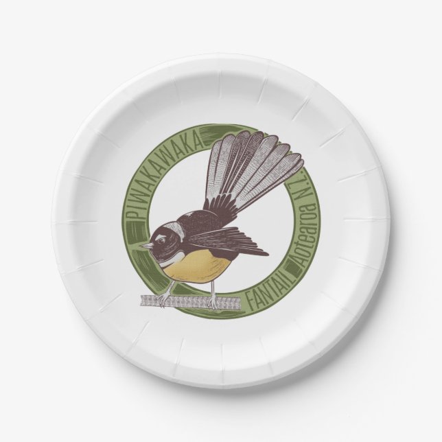 Fantail New Zealand Bird Pappteller (Vorderseite)