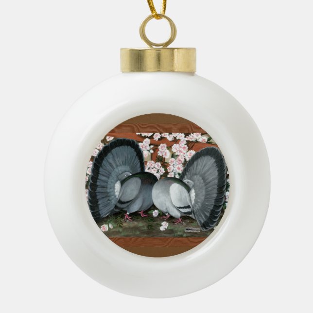Fantail Pions Matched Pair Keramik Kugel-Ornament (Vorderseite)