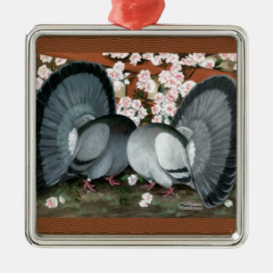 Fantail Pions Matched Pair Silbernes Ornament