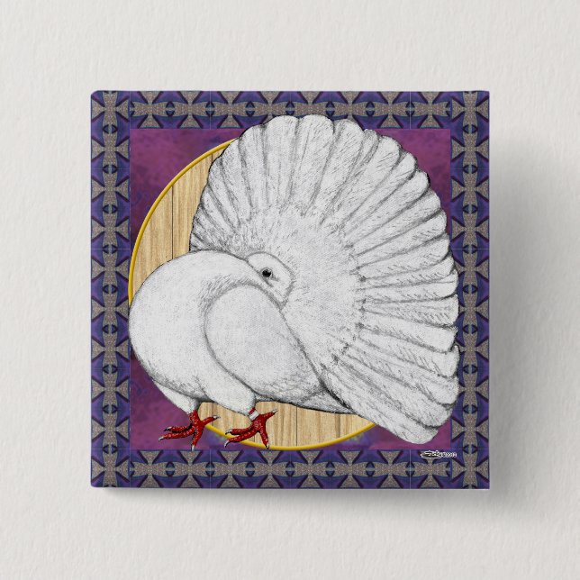 Fantail Taube weiß mit Hintergrund Button (Vorderseite)