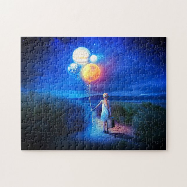 Fantas Reisemädchen mit Balloons Puzzle (Horizontal)
