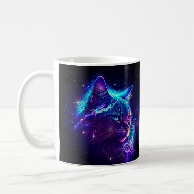 Fantasie Abstrakte Niedliche Galaxie Weltraumkatze Kaffeetasse (Links)