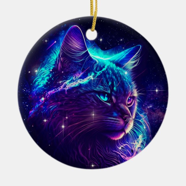 Fantasie Abstrakte Niedliche Galaxie Weltraumkatze Keramik Ornament (Vorne)