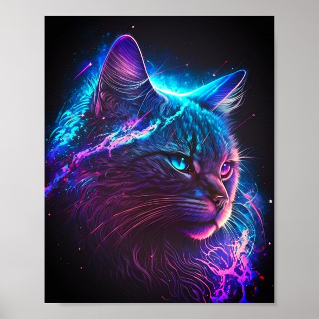Fantasie Abstrakte Niedliche Galaxie Weltraumkatze Poster (Vorne)