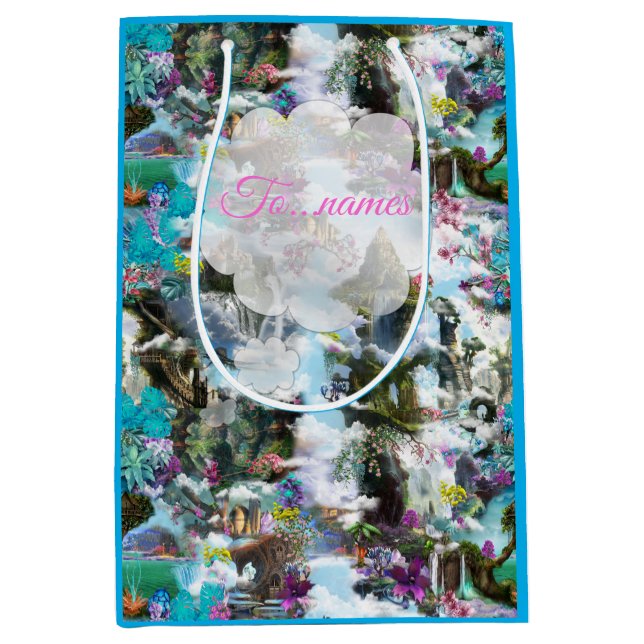 Fantasie Andere Welten in den Wolken Mittlere Geschenktüte (Vorderseite)