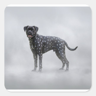 Fantasie-Black-Boxer-Hund mit silbernen Tupfen Quadratischer Aufkleber